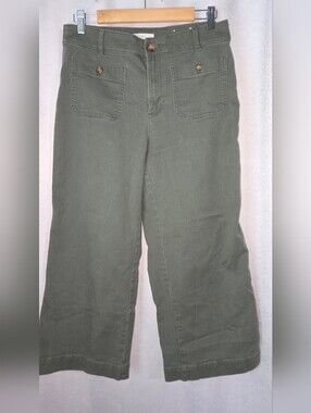 LOFT Olive Green Wide-Leg Button-Front Jeans